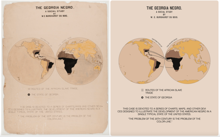 A side by side comparison of the original Du Bois plate next to the recreation.
