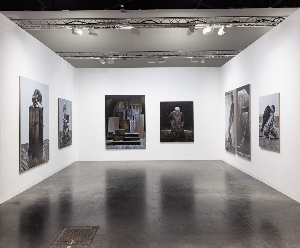 LOMEX's booth at Art Basel Miami Beach 2023 featuring works by Kye Christensen-Knowles. Courtesy of the artist and Lomex, New York.