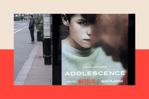 Getty Images An advertising poster for the Netflix drama Adolescence, London, March 2025.